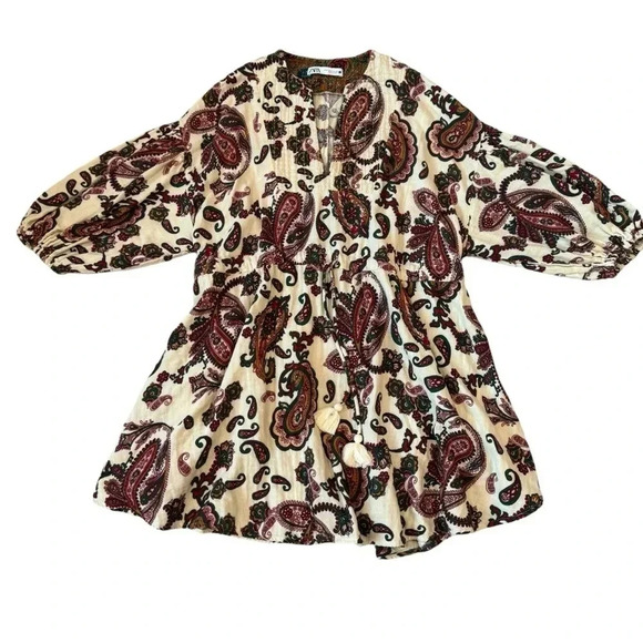 Zara Paisley Mini Dress Multi-Color. Size Medium. - Picture 3 of 11